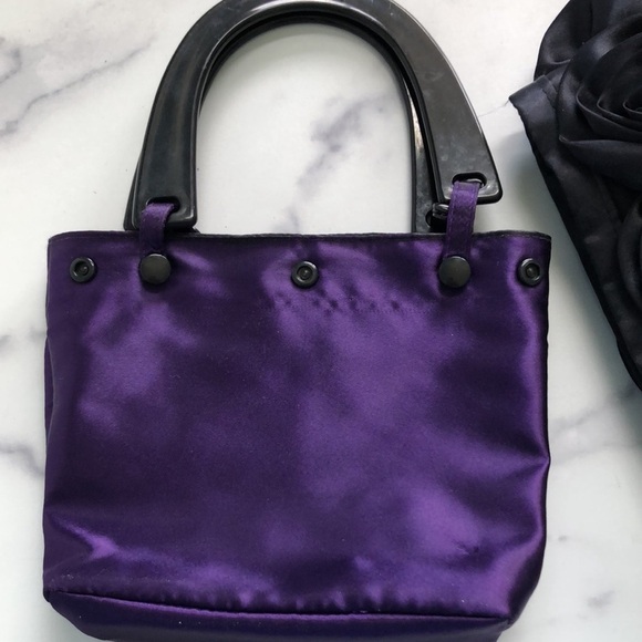 For Your Ease Only Black Satin Rosettes Evening Purse Handbag - Picture 10 of 12